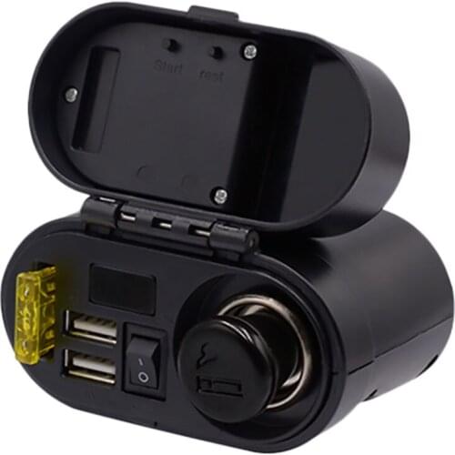 Multifunctional Motorcycle USB Mobile Phone Charger with Waterproof Dustproof Cover Voltage Timetable Display