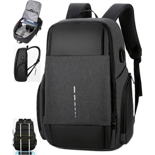 Fashion Black Backpack For Men USB Headphone Port Schoolbag Waterproof College Rucksack 15.6 Inch Computer Bags Business Daypack
