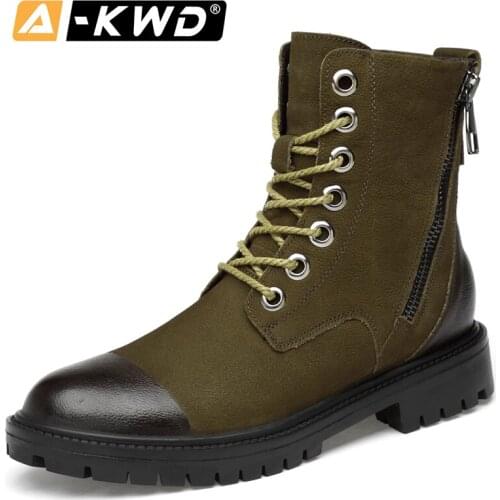 Fashion Shoes 2019 Botas Invierno Hombre High Top Khaki Motorcycle Boots Black Fur Men Winter Boots Side Zipper Men Boots 37-47