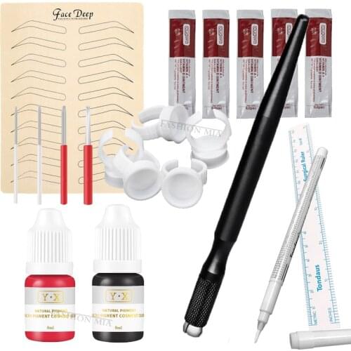 3D Eyebrow Tattoo Microblading Needle Blades set Pigment Practice Kit Tattoo Pigment Rings Permanent Makeup Pen Set Tattoo Tools