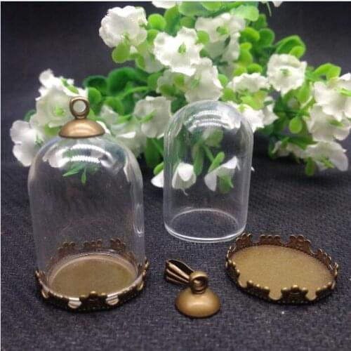 20sets/lot 30*20mm tube glass globe 20mm crown base 8mm cap set glass bottle vial pendant jewelry findings necklace pendant