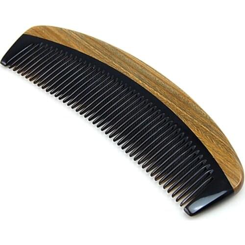 Natural green sandalwood horn comb Sandalwood straight hair comb Hairdressing tools horns and wooden comb