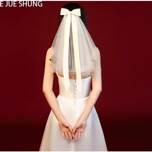 E JUE SHUNG New Elegant Short Bridal Veils With Comb One Layer Bow Wedding Veils Wedding Accessories Voile de mariee
