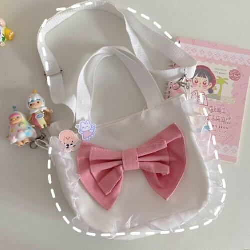 2021 New Korean Canvas Handbag Japanese Harajuku Style Female Kawaii Lace Bow Messenger Shoulder Bag