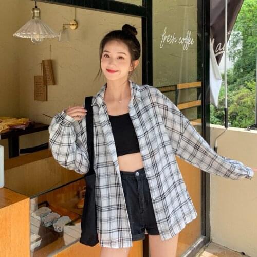 New 2020 Fashion Women Plaid Shirt Chic Checked Blouse Long Sleeve Female Casual Print Shirts Loose Tops Blusas Sunscreen shirts