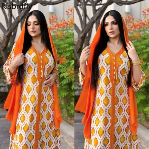 2021 New Summer African Women Long Sleeve V-neck Printing Long Dress African Dresses for Women African Clothes