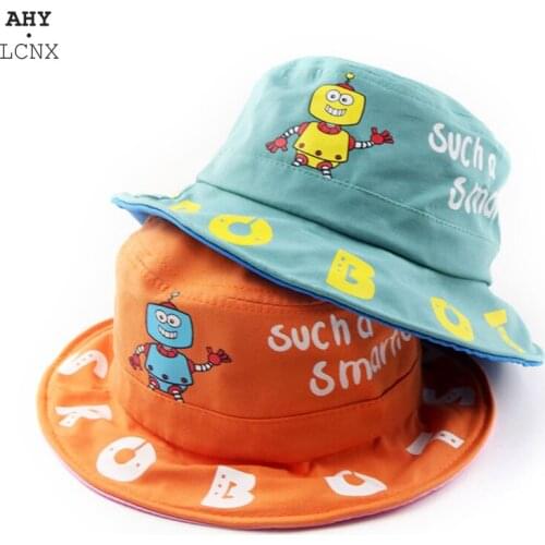 Summer Baby Sun Hat Infant Boys Girls Bucket Hats Soft Cotton Fisherman Panama Hat Cartoon Robot Toddler Kids Tractor Cap