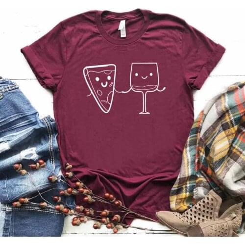 Pizza and wine Print Women tshirt Cotton Casual Funny t shirt For Yong Lady Girl Top Tee Hipster Drop Ship NA-388