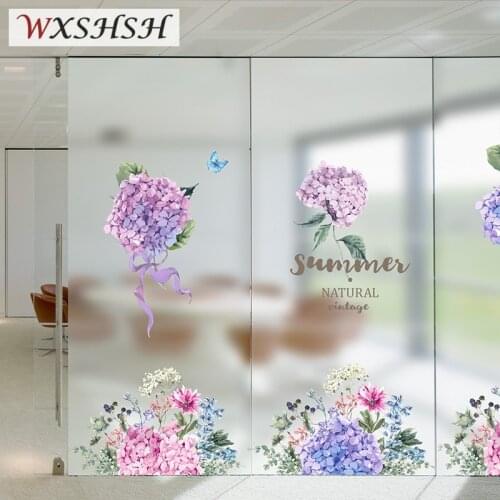 Custom Size Static Cling Window Film Hydrangea Decorative Private Frosted Glass Sticker For Bathroom Bedroom Kitchen Living Room