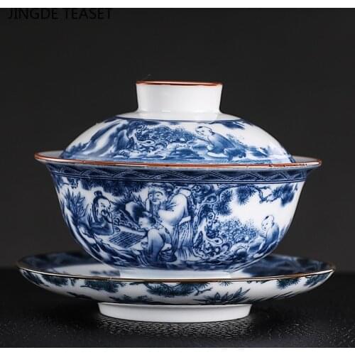 Retro Ceramic Gaiwan Teacup handmade Flower pattern Tea tureen Bowl Chinese luxury Porcelain Teaware Accessories Drinkware 160ml