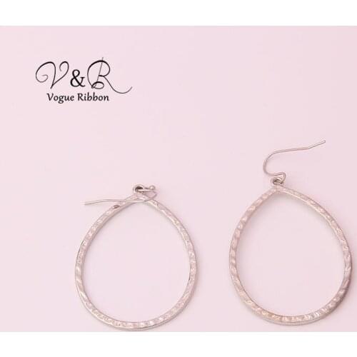 Basic Style Hammered Surface Tear Drop Metal Hook Earring, 2019 New Fashion Jewelry Accessories Set, Imitation Rhodium Plated