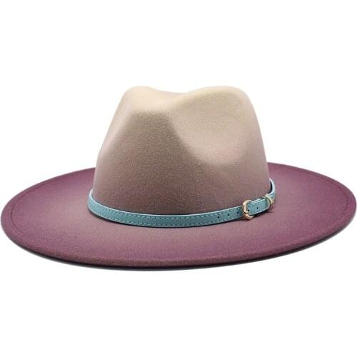 New Men Women Wide Brim Faux Wool Felt Wool Fedora Hats with Bull Head Band Cowboy Trilby Cap Unisex Carnival Panama Jazz Cap