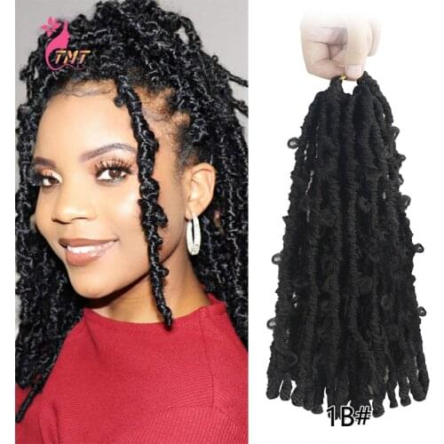 Synthetic Butterfly Locs Crochet Hair 18Inch Distressed Butterfly Locs Braids Hair Goddess Pre Looped Butterfly Bob Locs