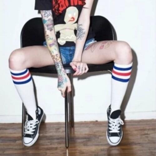 Student Women socks stripes Retro stripes Hiphop Skate Long Short White Black Winter Cool hose skateboard Cotton football sock