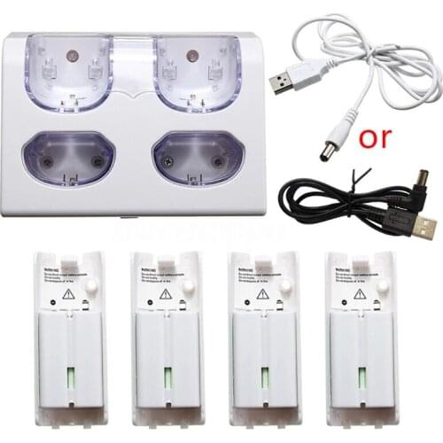 4 in 1 LED Remote Control Charging Dock Station + Rechargeable 4 x 2800mAh Battery USB Cable for WII / WII u