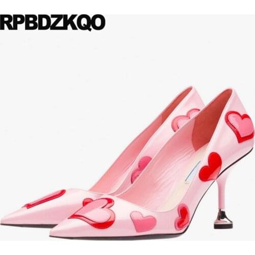Kitten 9 40 2017 Big Size Heart Chic Pink Shoes Women Colourful Pumps Pointed Toe Kawaii High Heels Pull On Pretty Sweet Pumps