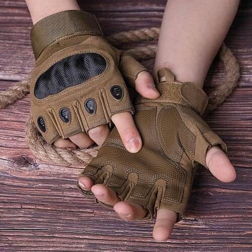 Outdoor Fashion Sports Fitness Tactical Military Army Carbon Fiber Half Finger Mens Gloves