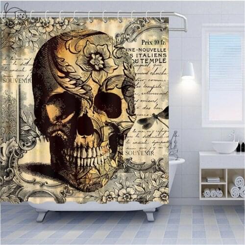 Vintage Skull Shower Curtains Rose Flower Punk Bathroom Curtain Drop Shipping Bath Curtain Shower