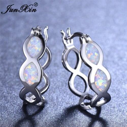 Boho Female Big Infinity Hoop Earrings Unique Style Fashion White Blue Fire Opal Earrings For Women Bride Wedding Jewelry
