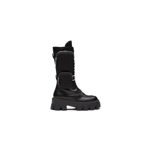 Women Boots Winter Genuine Leather Mid-calf Shoes Platform Increase Zip Belt Bag Women Goth Dark Owen Female Sneakers Brand