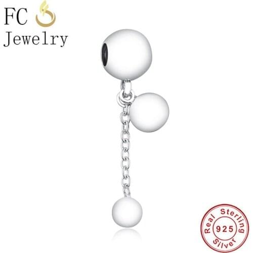FC Jewelry Fit Original Brand Charm Bracelet 925 Sterling Silver Tasel Three Smooth Ball Chain Bead For Making Women Berloque