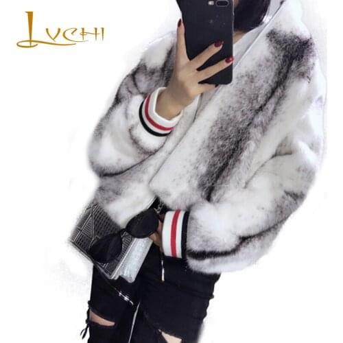 LVCHI Winter2017 Full Pelt Cross Mink Fur Coat Womens Full Sleeve Fur Coat O-Neck Causal Lady Pocket Loss Short Mink Fur Coats
