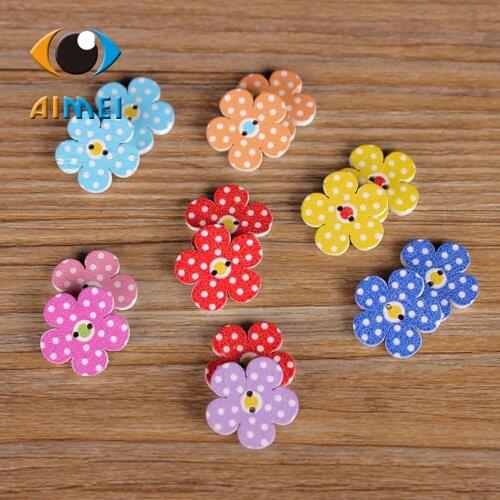 100pcs/lot Flower Painting Wooden Buttons For Clothes Flower Shape Wooden Button For Needlework Sewing Accessories