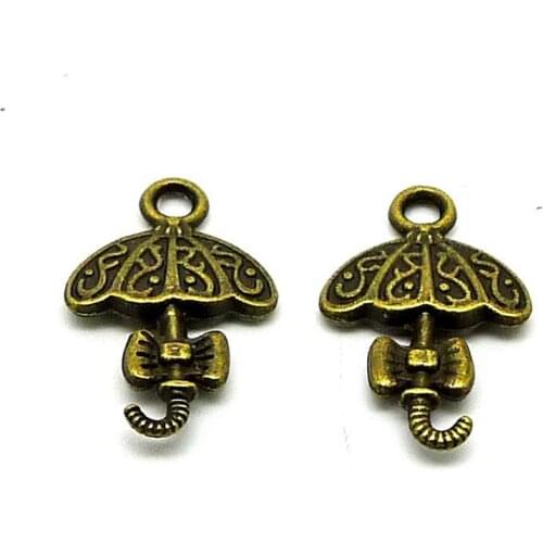 100pcs/lot Vintage Bronze Bow Umbrella Charms 13x20mm Double-Sided Delicate Parasols Pendant Jewelry Accessories