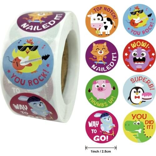2.5cm Cute Cartoon Animal Reward Sticker 500pcs/roll Student Encouragement Label for Children Stationery Stickers