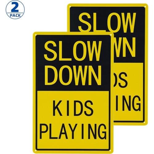2 Pack) Please Slow Down Children Playing Signs 12" x 8" with Kids at Play Caution Sign