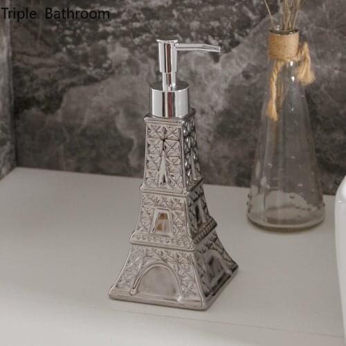 200ml Silver Tower of Paris Shape Ceramic Wristband Hand Dispenser Bathroom Accessories Liquid Soap Dispenser Lotion Bottle