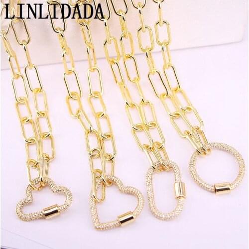 3Pcs Cloud/Oval/Heart/Round shape CZ Locks Screw Clasps Necklaces, CZ Micro Pave Carabiner Clasp Buckle Lock Female Men Necklace