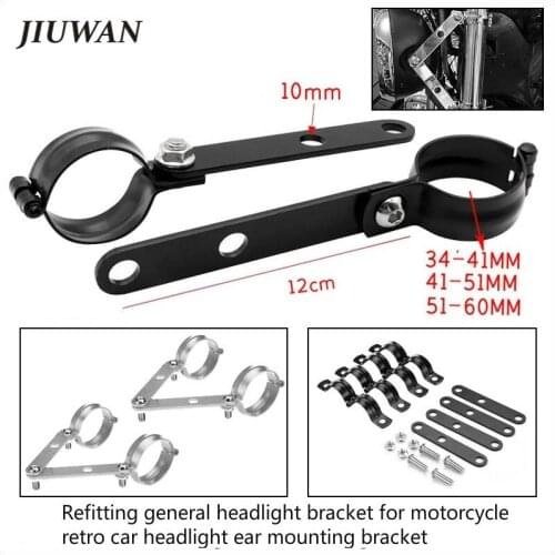 4 Pcs Fron-mount Clamp Holder Motorcycle Headlight Adjustable 37-41mm 41-51mm 51-60mm Universal Black & Silver HeadLamp Bracket