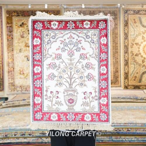 YILONG 1.5'x2' Vase Pattern Area Rugs Handmade Bedroom Silk Carpets (YJH117AB)