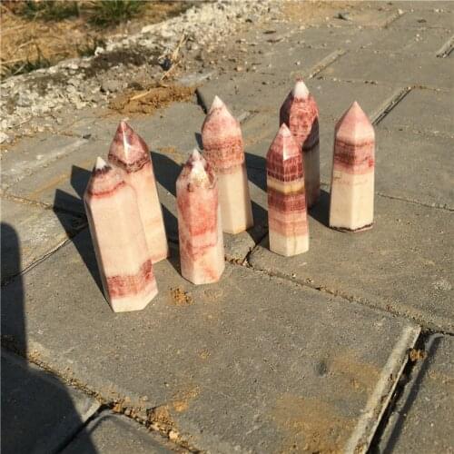 7pcs love stone natural red lines stone wand point healing quartz crystals mineral obelisk for Valentines Day decoration