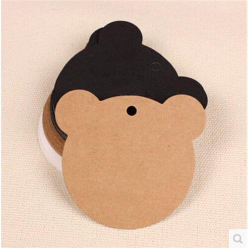 Free Shipping 200pcs Jewelry Cloth Kraft Paper Cards Bear Shape Blank Decorative Card Greeting Card Tag Card 6x6cm