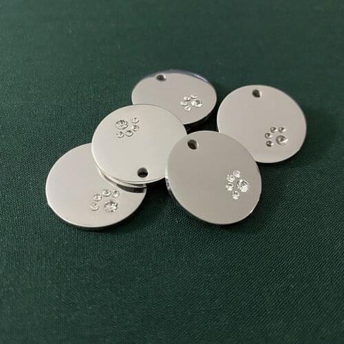 Free Shipping Stainless Steel Pet Dog Tag Customized Dog ID Tag Round Diamond Stainless Steel Pet Tags Dog Tag Pendant