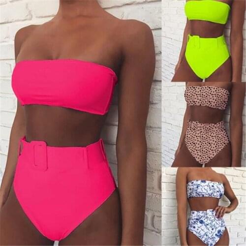 High Waist Bikini 2021 Sexy Black Swimwear Women Swimsuit High Leg Bandeau Bikinis Set Swimming for Bathing Suit Woman Swimsuits