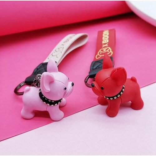 French Bulldog Leather Rope Key Chain Pendant Lichen Puppies Animal Couple Bag Pendant Bag Decoration Birthday Gift