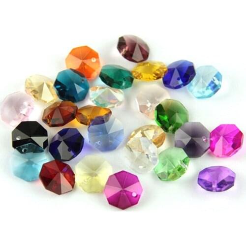 50-2000pcs/lot 14mm One Hole Crystal Glass Octagon Beads Mixed Colors For Crystal Chandelier Garland Strand Beads For Parts