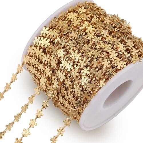 1M Stainless Steel Gold Five Petal Flower Chain Link Roll Chains for Jewelry Making Bulk Supplies Necklaces Bracelets Wholesale