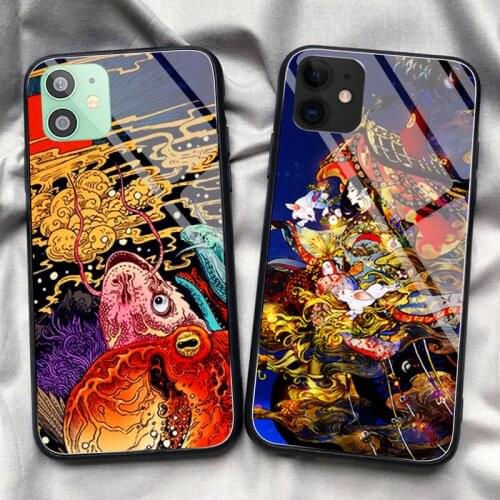 Japanese style Art Crane Fuji Mountain Wave Phone Case Tempered Glass For iPhone 11 Pro XR XS MAX 8 X 7 6S 6 Plus SE 12 Pro Max