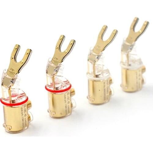 Pure Red Copper Y Shape Speaker Cable Adapter Jack Plugs Screwing Audio Spade Plug Connector - ( 4 Pcs )