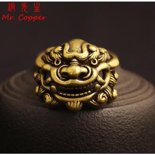 Pure Copper Lion Face Buckle with Screw DIY Handmade Embossed Accessories Leather Decorative Buckles Vintage Brass Garment Rivet