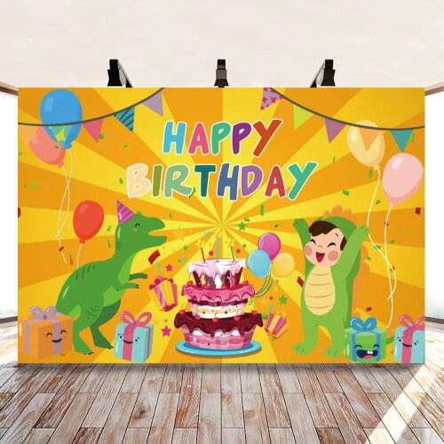 Cartoon Dinosaurs Accompany You To Eat Cake Background Childrens Birthday Party Decoration Studio 3D Digital Backdrop Cloth
