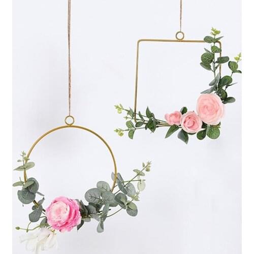 Flower Wreath Metal Ring Triangle Square Party DIY Decor Hoop Hanging Ornament Decoration