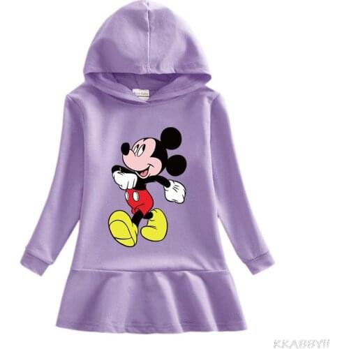 Disney New Cotton Kids Girls Mickey Mouse Hoodies Dress Long Sleeve Childrens Girls Dresses Baby Hooded Clothes
