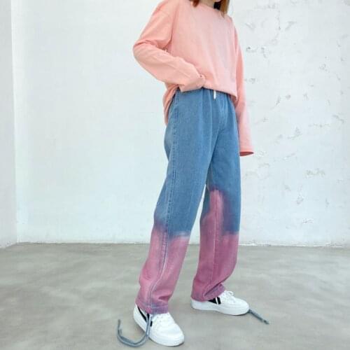 High Street Gradient Jeans Mens Korean Straight Jeans Mens Fashion Loose Casual Jeans Mens Streetwear Hip Hop Wide Leg Jeans