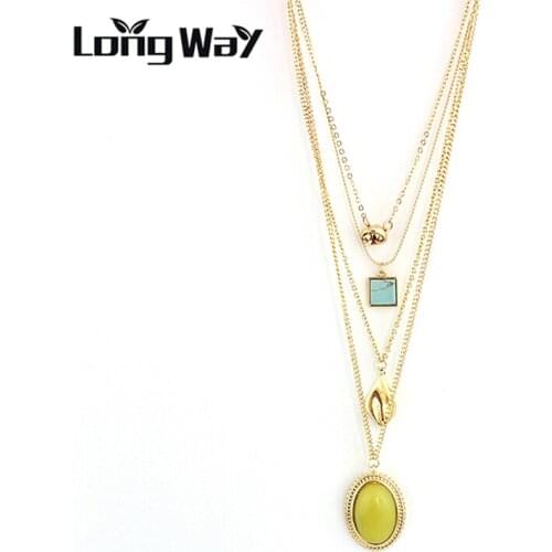 LongWay Brand fashion necklaces Square Collar Necklace yellow Color Multilayer Necklace Women Jewelry Wholesale SNE160103103