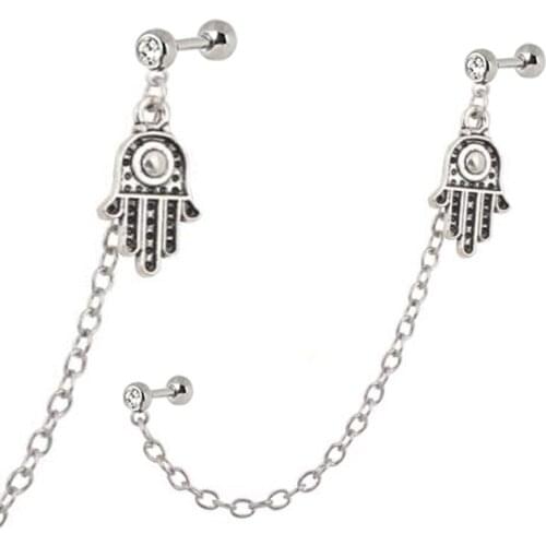 Helix Tragus Cuff Ear Piercing Cartilage Stud Earring with hand dangle body jewelry ear tragus bar